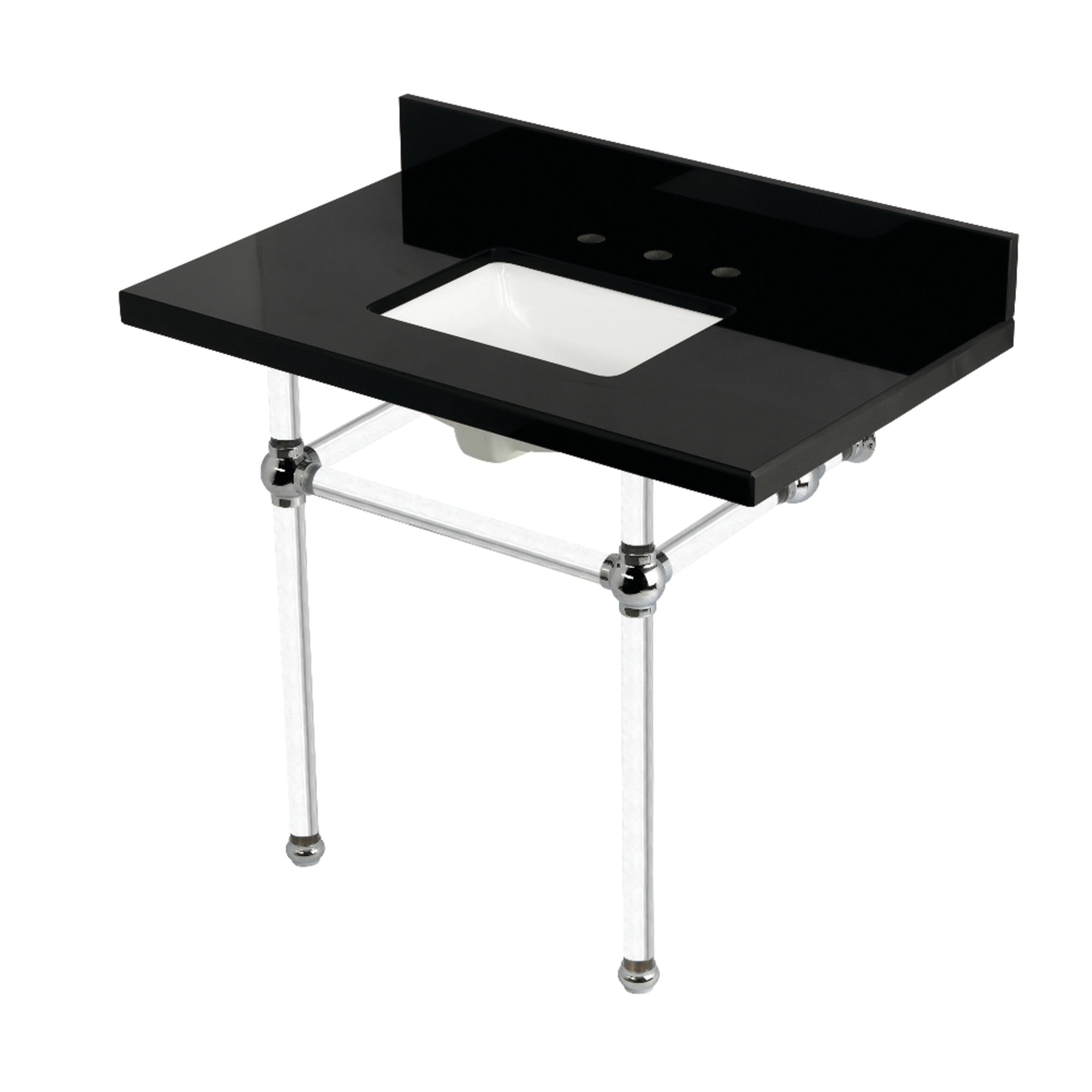 Kingston Brass KVPK3630KASQ1 Templeton 36" Black Granite Console Sink with Acrylic Legs (8-Inch, 3-Hole), Black Granite/Polished Chrome