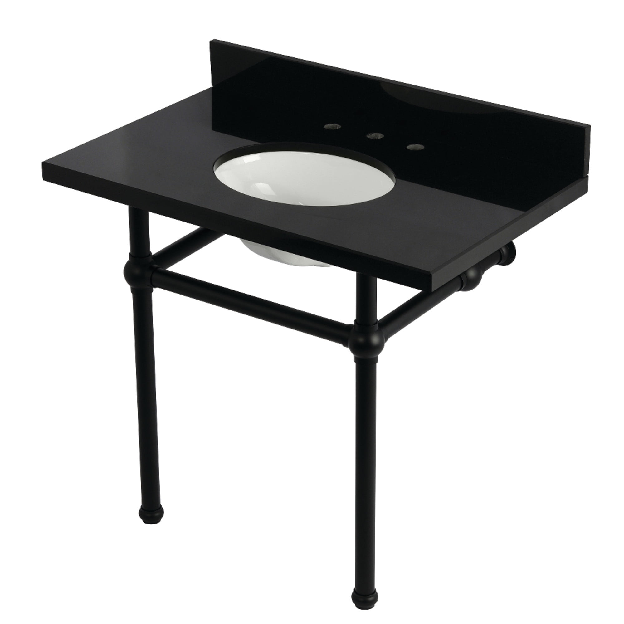 Kingston Brass KVPK3630KB0 Templeton 36" Black Granite Console Sink with Brass Legs (8-Inch, 3-Hole), Black Granite/Matte Black