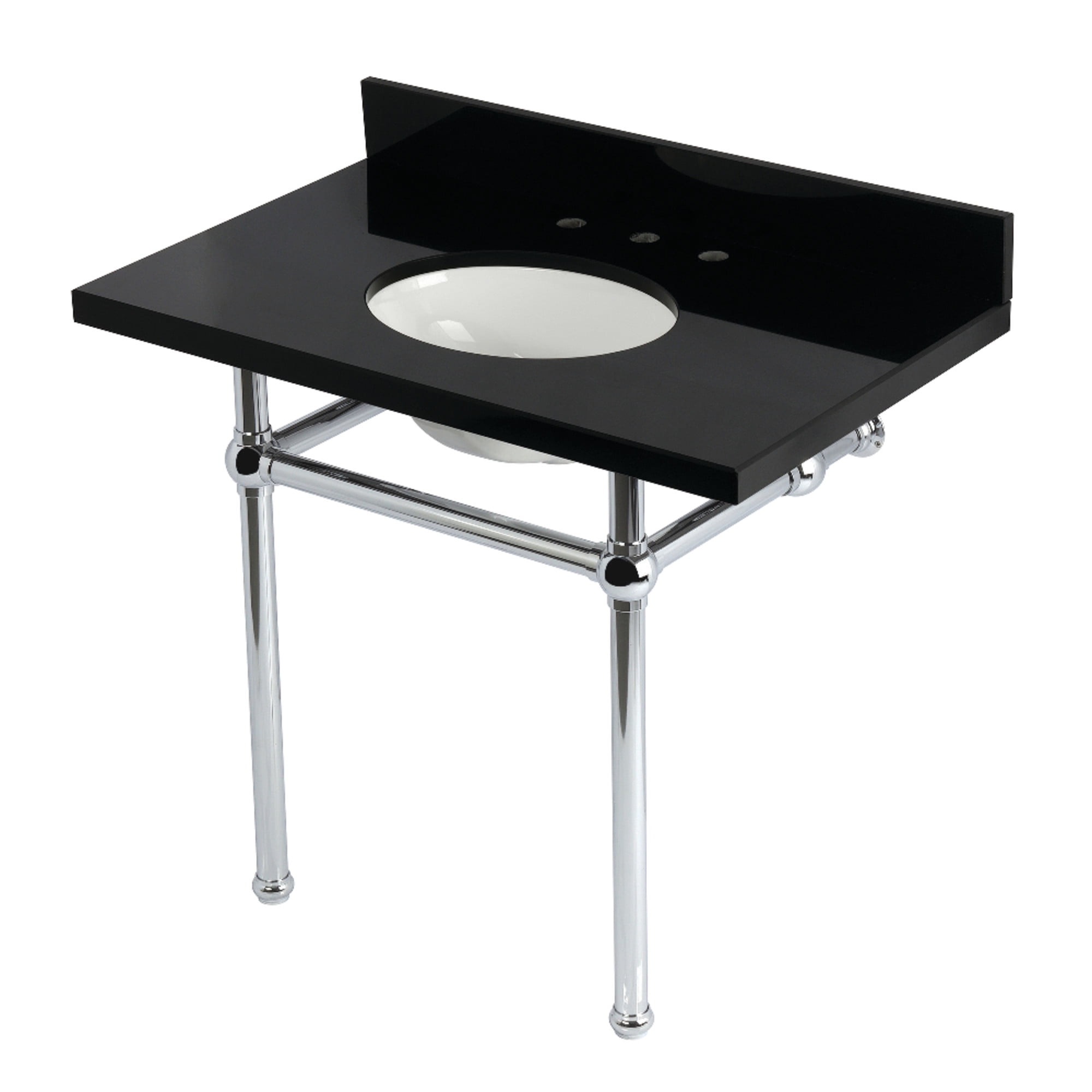 Kingston Brass KVPK3630KB1 Templeton 36" Black Granite Console Sink with Brass Legs (8-Inch, 3-Hole), Black Granite/Polished Chrome