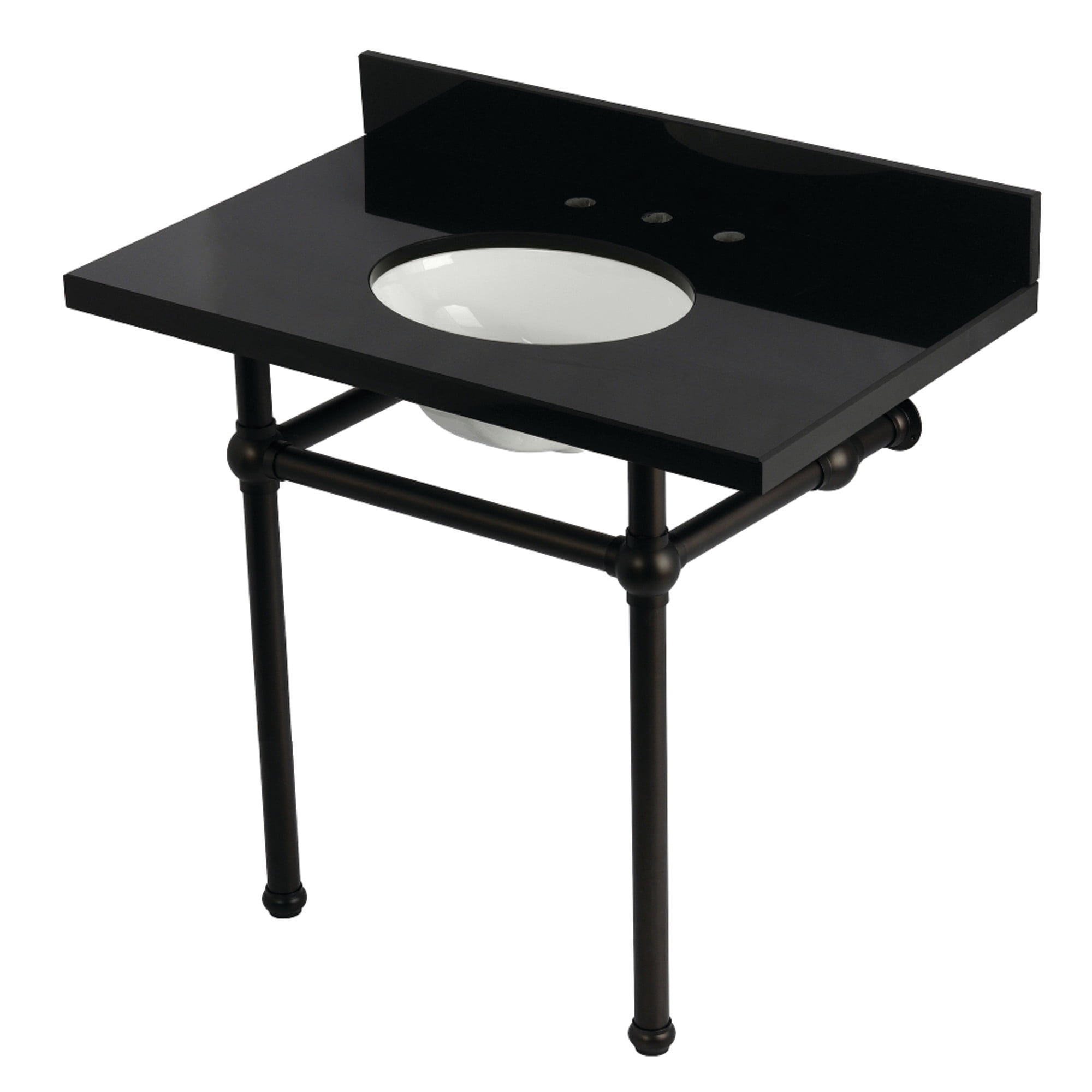 Kingston Brass KVPK3630KB5 Templeton 36" Black Granite Console Sink with Brass Legs (8-Inch, 3-Hole), Black Granite/Oil Rubbed Bronze