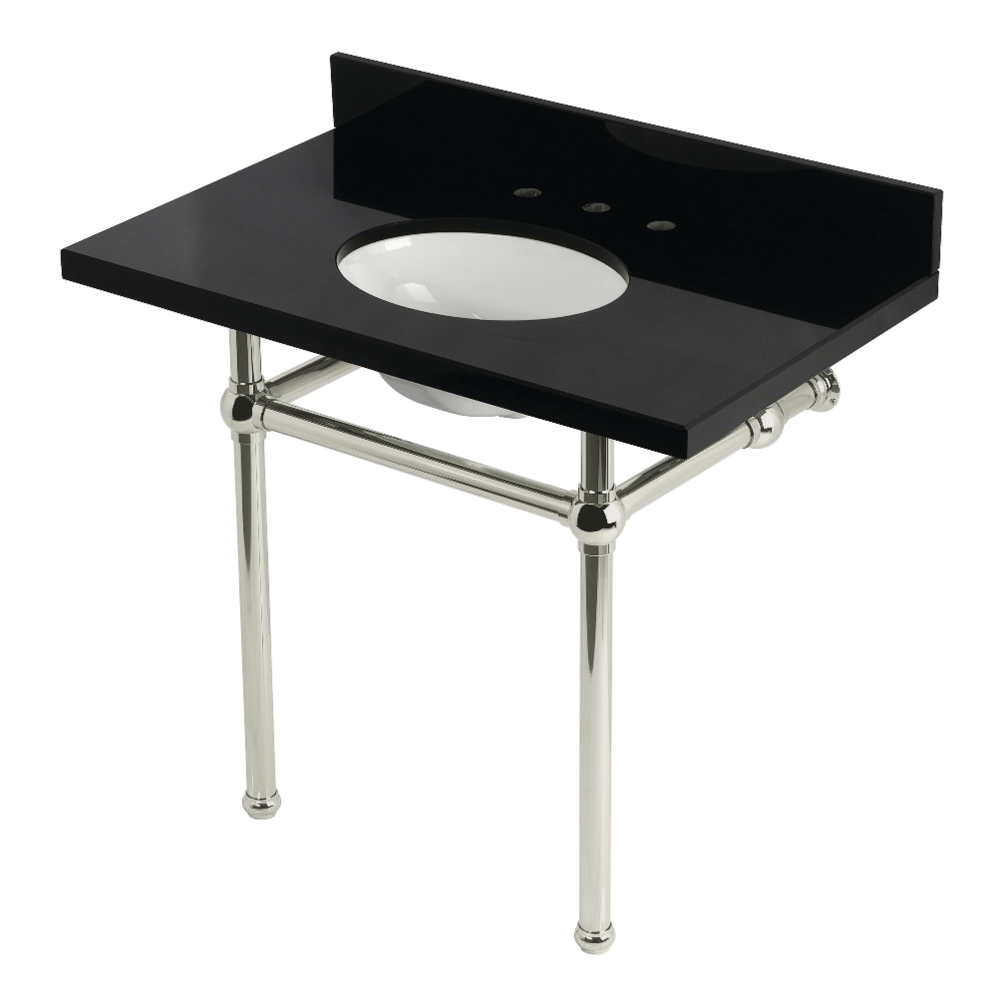 Kingston Brass KVPK3630KB6 Templeton 36" Black Granite Console Sink with Brass Legs (8-Inch, 3-Hole), Black Granite/Polished Nickel