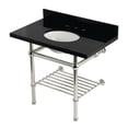 thumbnail image 1 of Kingston Brass KVPK3630KBB6 Templeton 36" Black Granite Console Sink with Brass Legs and Shelf (8-Inch, 3-Hole), Black Granite/Polished Nickel, 1 of 4