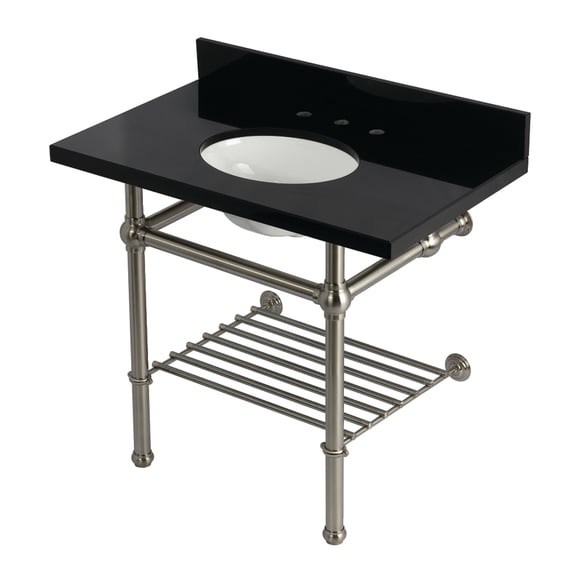 Kingston Brass KVPK3630KBB8 Templeton 36" Black Granite Console Sink with Brass Legs and Shelf (8-Inch, 3-Hole), Black Granite/Brushed Nickel