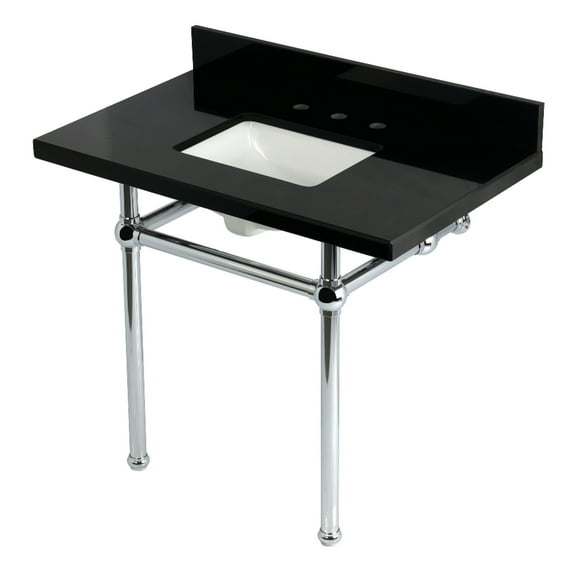 Kingston Brass KVPK3630KBSQ1 Templeton 36" Black Granite Console Sink with Brass Legs (8-Inch, 3-Hole), Black Granite/Polished Chrome