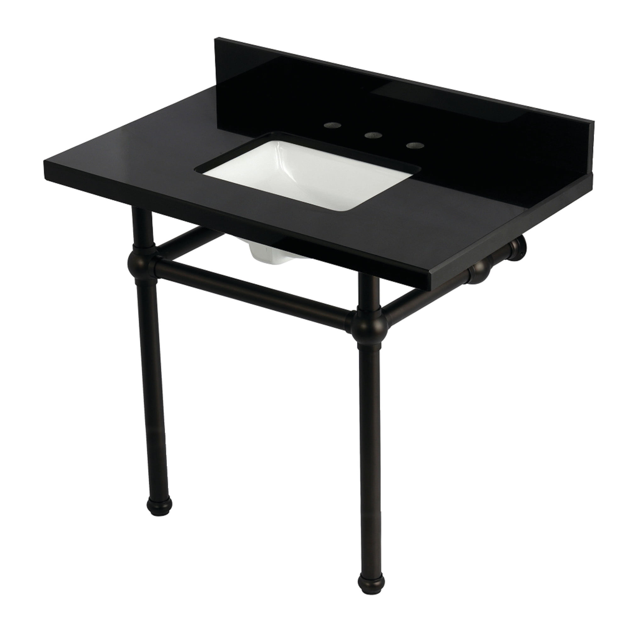 Kingston Brass KVPK3630KBSQ5 Templeton 36" Black Granite Console Sink with Brass Legs (8-Inch, 3-Hole), Black Granite/Oil Rubbed Bronze