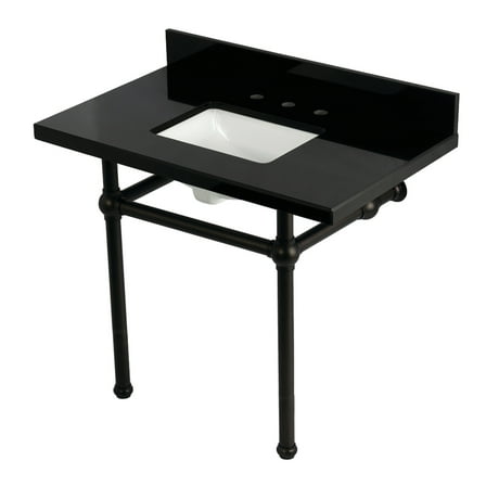 Kingston Brass KVPK3630KBSQ5 Templeton 36" Black Granite Console Sink with Brass Legs (8-Inch, 3-Hole), Black Granite/Oil Rubbed Bronze