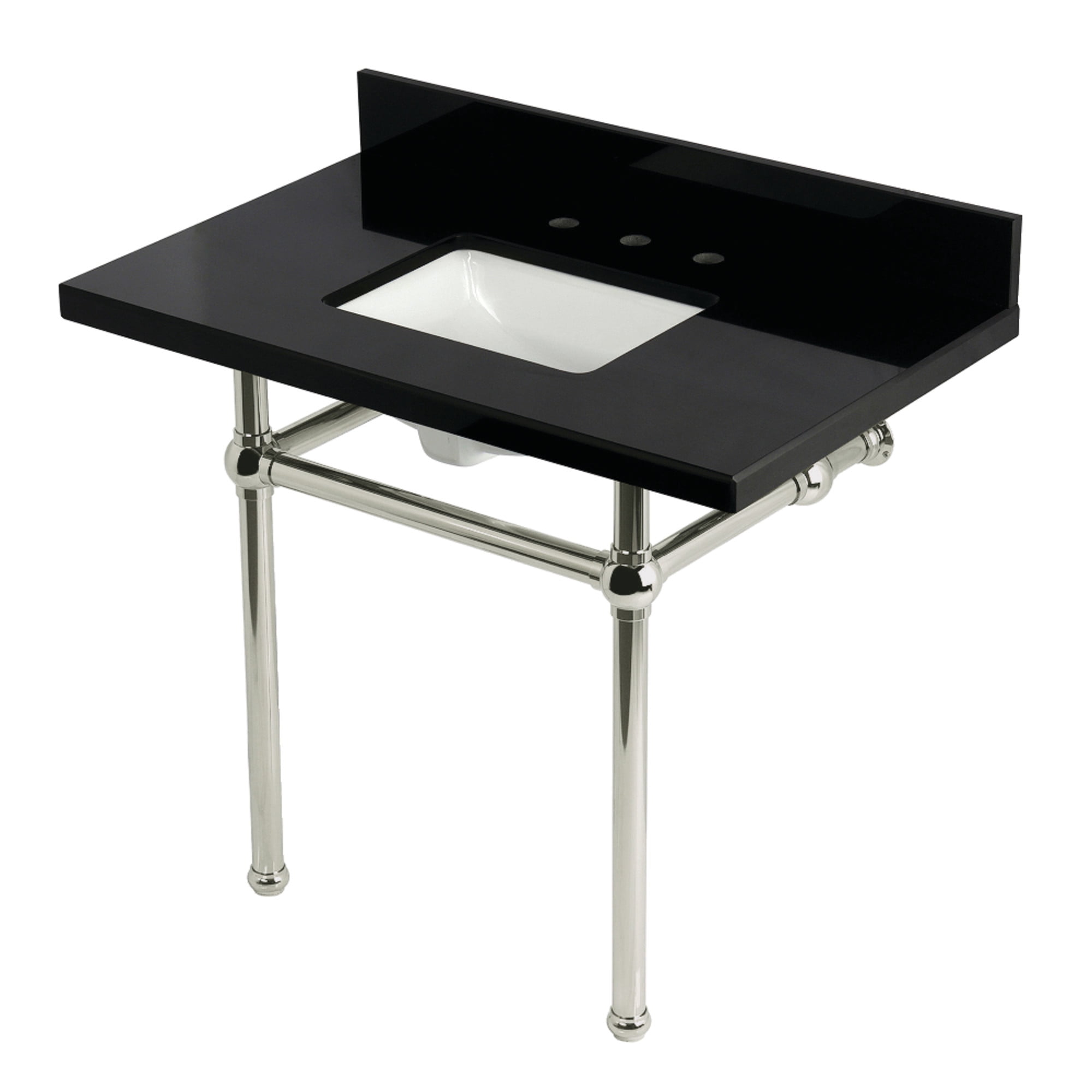 Kingston Brass KVPK3630KBSQ6 Templeton 36" Black Granite Console Sink with Brass Legs (8-Inch, 3-Hole), Black Granite/Polished Nickel