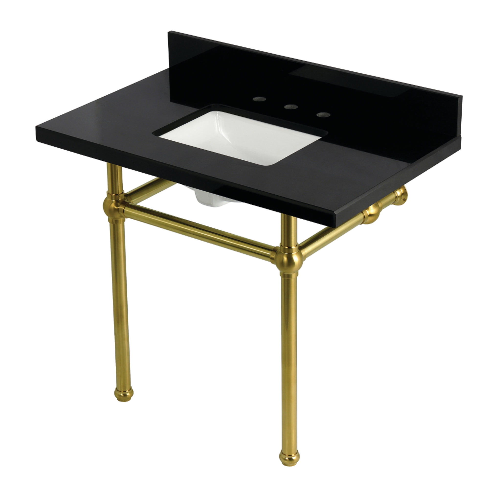 Kingston Brass KVPK3630KBSQ7 Templeton 36" Black Granite Console Sink with Brass Legs (8-Inch, 3-Hole), Black Granite/Brushed Brass