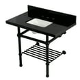 thumbnail image 1 of Kingston Brass KVPK3630KBSQB0 Templeton 36" Black Granite Console Sink with Brass Legs and Shelf (8-Inch, 3-Hole), Black Granite/Matte Black, 1 of 4
