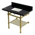thumbnail image 1 of Kingston Brass KVPK3630KBSQB7 Templeton 36" Black Granite Console Sink with Brass Legs and Shelf (8-Inch, 3-Hole), Black Granite/Brushed Brass, 1 of 4