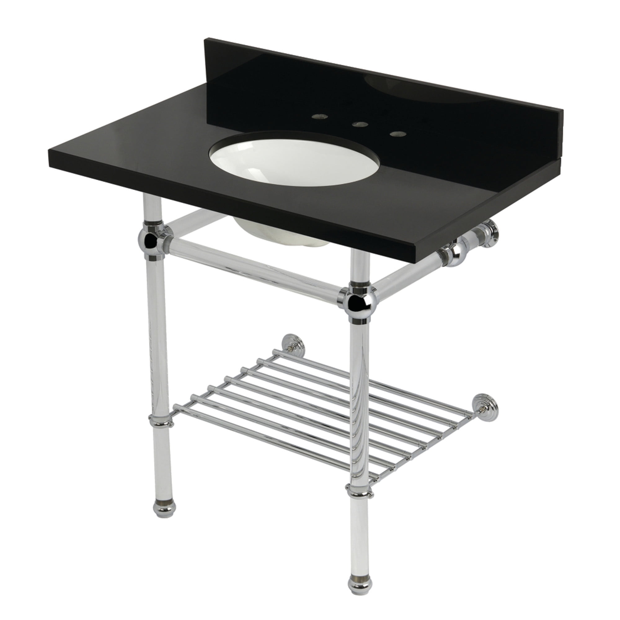 Kingston Brass KVPK36KAB1 Templeton 36" Black Granite Console Sink with Acrylic Legs and Shelf (8-Inch, 3-Hole), Black Granite/Polished Chrome