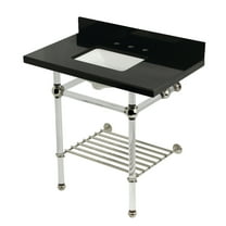 Kingston Brass KVPK36KASQB6 Templeton 36" Black Granite Console Sink with Acrylic Legs and Shelf (8-Inch, 3-Hole), Black Granite/Polished Nickel