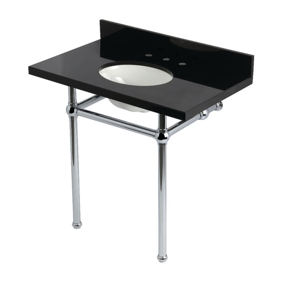 Kingston Brass KVPK36KB1 Templeton 36" Black Granite Console Sink with Brass Legs (8-Inch, 3-Hole), Black Granite/Polished Chrome