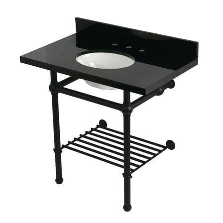 Kingston Brass KVPK36KBB0 Templeton 36" Black Granite Console Sink with Brass Legs and Shelf (8-Inch, 3-Hole), Black Granite/Matte Black