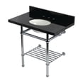 thumbnail image 1 of Kingston Brass KVPK36KBB1 Templeton 36" Black Granite Console Sink with Brass Legs and Shelf (8-Inch, 3-Hole), Black Granite/Polished Chrome, 1 of 4