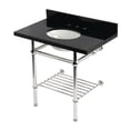 thumbnail image 1 of Kingston Brass KVPK36KBB6 Templeton 36" Black Granite Console Sink with Brass Legs and Shelf (8-Inch, 3-Hole), Black Granite/Polished Nickel, 1 of 4
