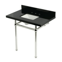 Kingston Brass KVPK36KBSQ6 Templeton 36" Black Granite Console Sink with Brass Legs (8-Inch, 3-Hole), Black Granite/Polished Nickel