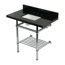 Kingston Brass KVPK36KBSQB1 Templeton 36" Black Granite Console Sink with Brass Legs and Shelf (8-Inch, 3-Hole), Black Granite/Polished Chrome