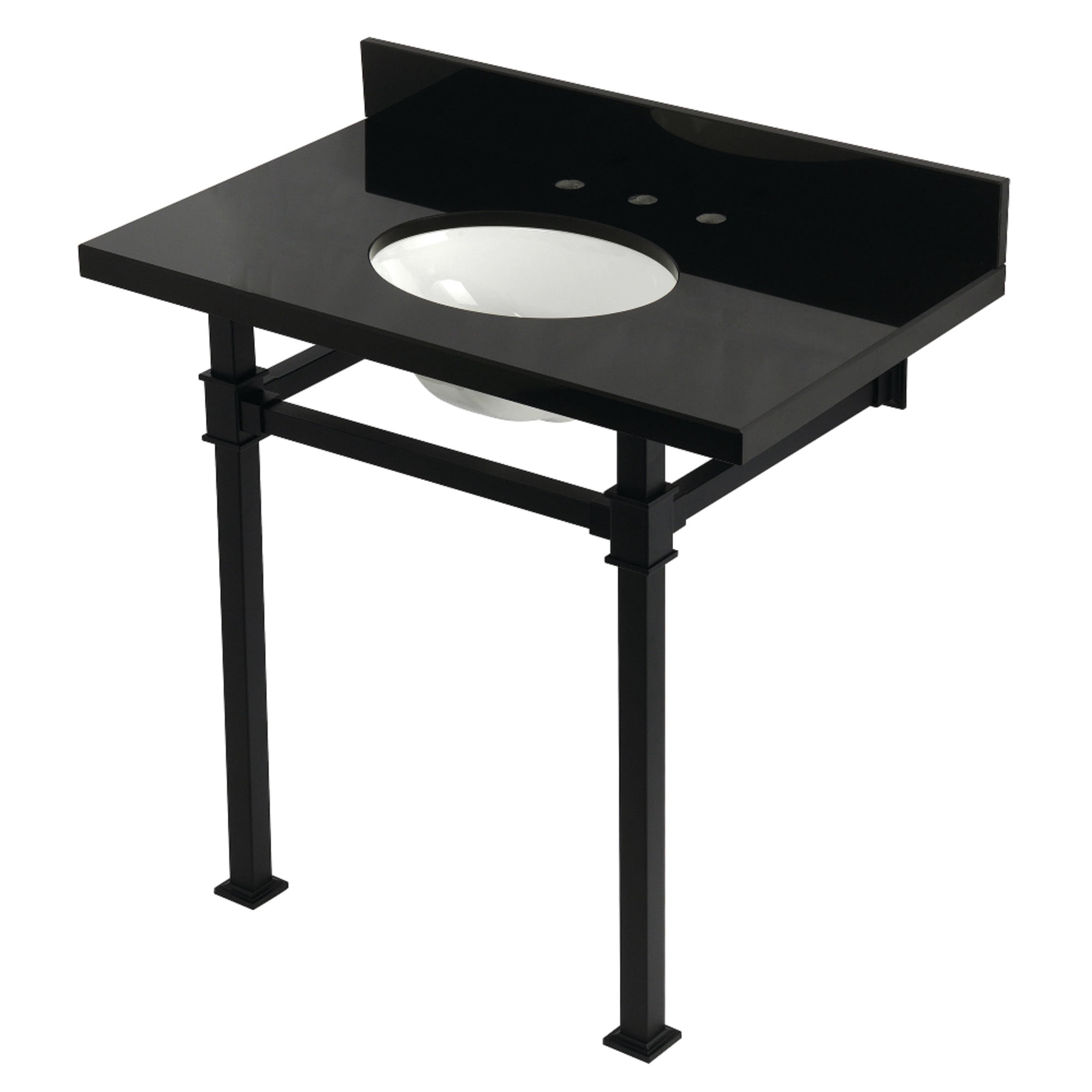 Kingston Brass KVPK36KOQ0 Monarch 36" Black Granite Console Sink with Stainless Steel Legs (8-Inch, 3-Hole), Black Granite/Matte Black