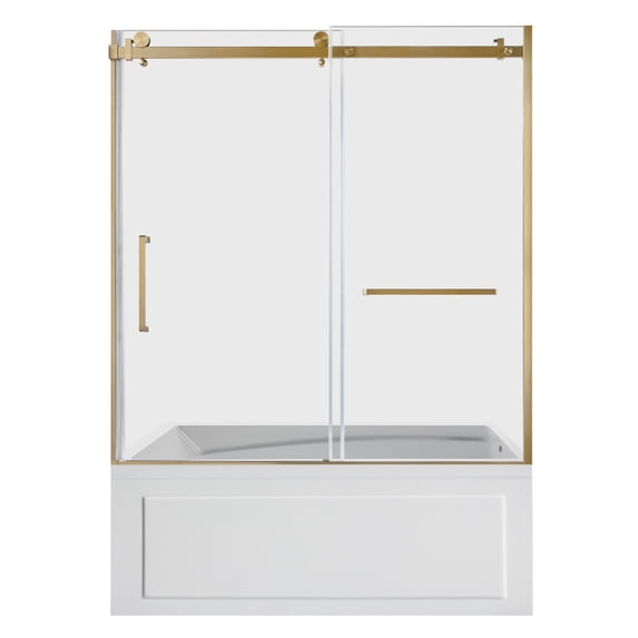 Kingston Brass KVTAM6032R22B7 60-Inch Acrylic Rectangular 3-Wall Anti-Skid Alcove Tub Combo with Tub Door (Right Hand Drain) in White/Brushed Brass
