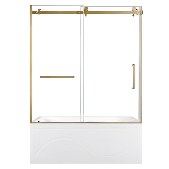 Kingston Brass KVTAP603216L7 60-Inch Acrylic Rectangular 3-Wall Anti-Skid Alcove Tub Combo with Tub Door (Left Hand Drain) in White/Brushed Brass