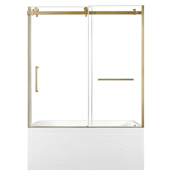 Kingston Brass KVTAP603216R7 60-Inch Acrylic Rectangular 3-Wall Anti-Skid Alcove Tub Combo with Tub Door (Right Hand Drain) in White/Brushed Brass