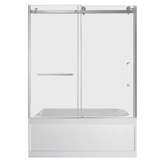 Kingston Brass KVTAP6032L21A8 60-Inch Acrylic Rectangular 3-Wall Anti-Skid Alcove Tub Combo with Tub Door (Left Hand Drain) in White/Brushed Nickel