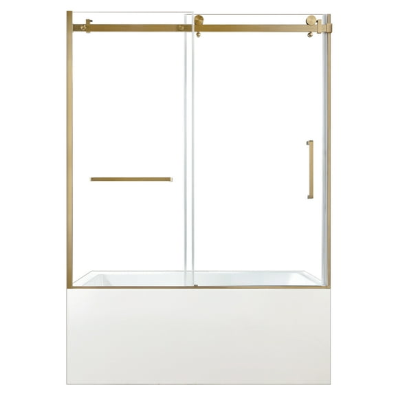 Kingston Brass KVTAP6032L22C7 60-Inch Acrylic Rectangular 3-Wall Anti-Skid Alcove Tub Combo with Tub Door (Left Hand Drain) in White/Brushed Brass