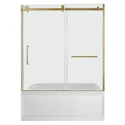 Kingston Brass KVTAP6032R21A7 60-Inch Acrylic Rectangular 3-Wall Anti-Skid Alcove Tub Combo with Tub Door (Right Hand Drain) in White/Brushed Brass