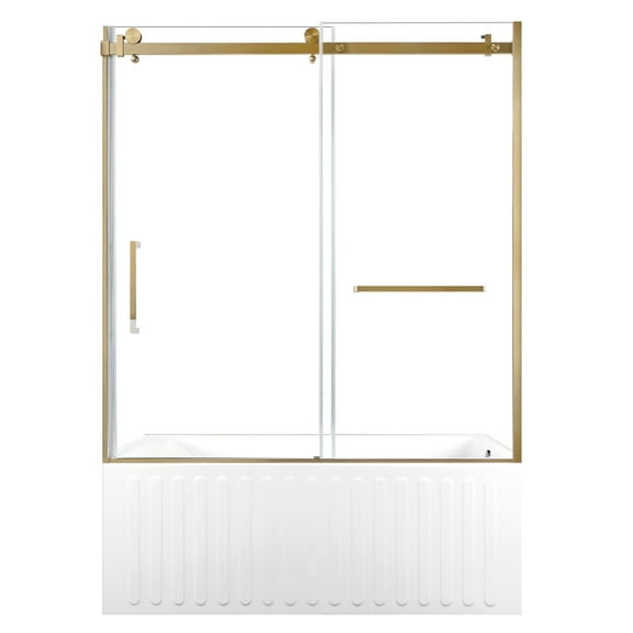 Kingston Brass KVTDE603121R7 60-Inch Acrylic Rectangular 3-Wall Alcove Tub Combo with Tub Door (Right Hand Drain) in White/Brushed Brass