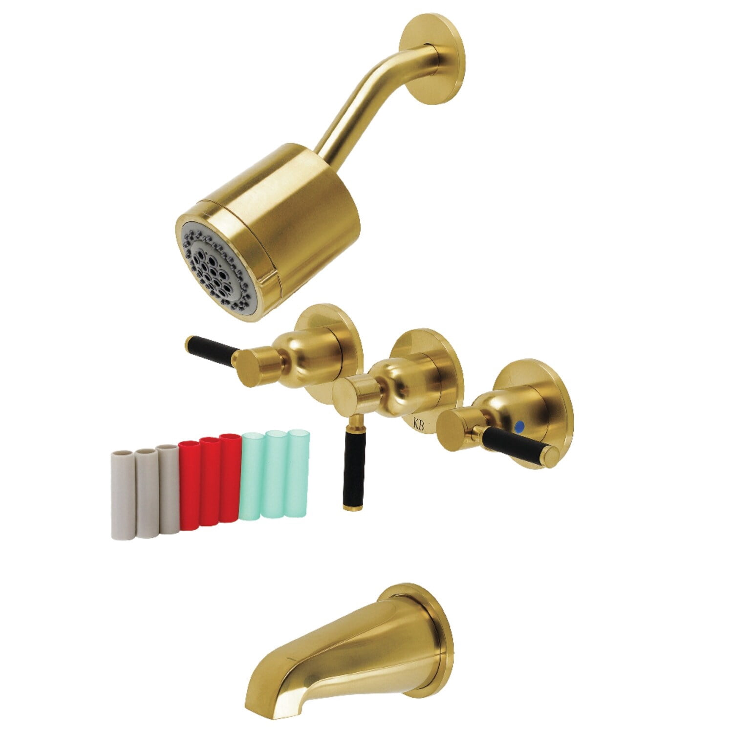 Kingston Brass Kaiser Three-Handle Tub and Shower Faucet Brushed Brass ...