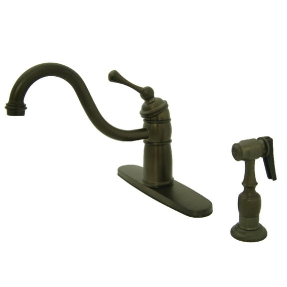 Kingston KB1575BLBS Victorian Single-Handle 2-or-4 Hole Kitchen Faucet with Brass Sprayer in Oil Rubbed Bronze