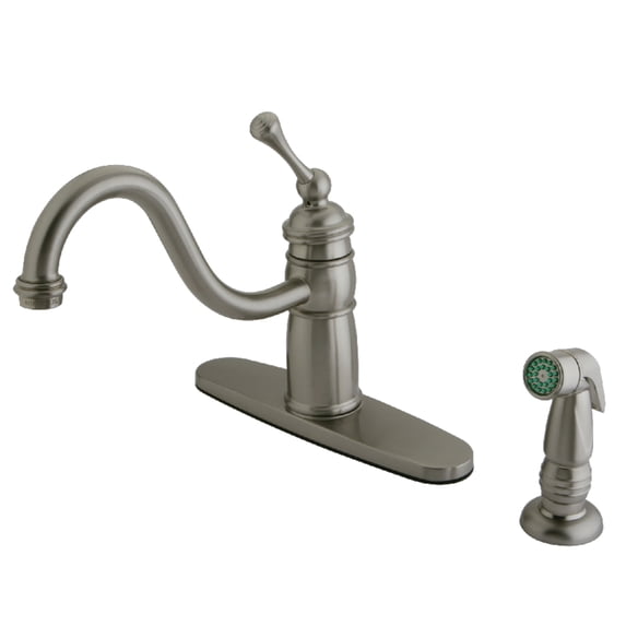 Kingston KB1578BLSP Georgian Single-Handle 2-or-4 Hole Kitchen Faucet with Side Sprayer in Brushed Nickel