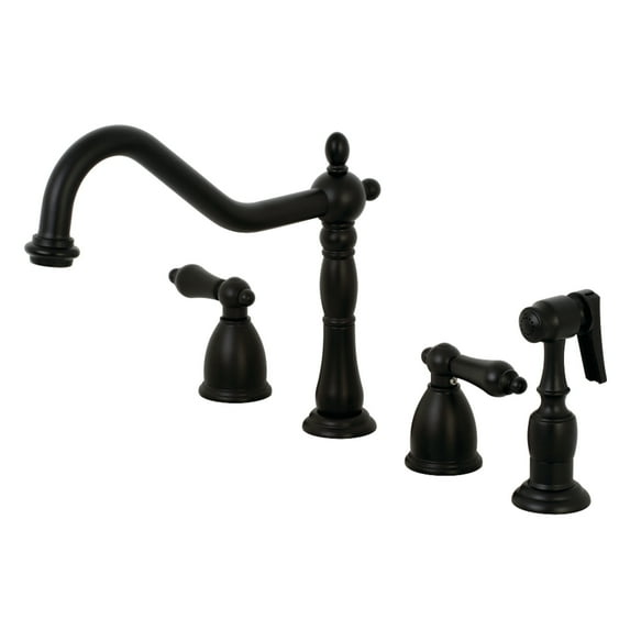 Kingston Brass KB1790ALBS Heritage Double-Handle 4-Hole Widespread Kitchen Faucet with Brass Sprayer in Matte Black