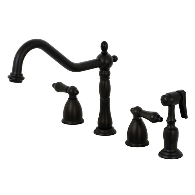 Heritage Matte Black Brass Widespread Kitchen Faucet with Side Sprayer