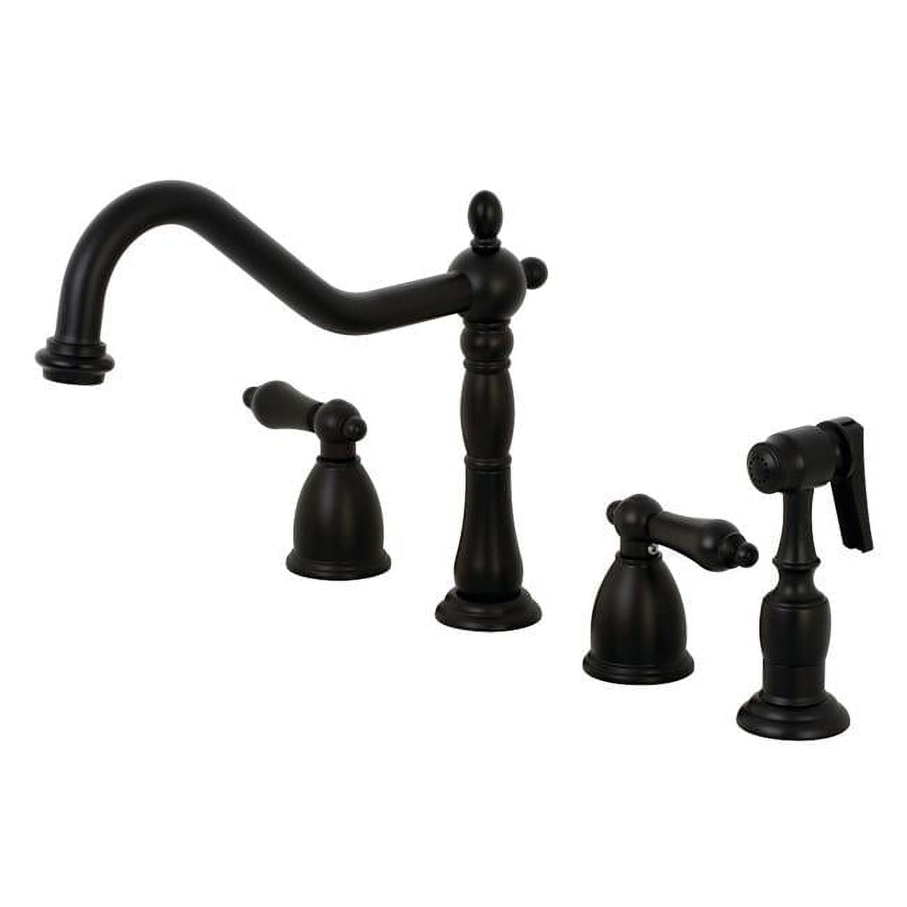 Heritage Matte Black Brass Widespread Kitchen Faucet with Side Sprayer