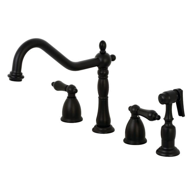 Heritage Matte Black Brass Widespread Kitchen Faucet with Side Sprayer