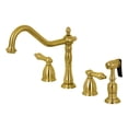 thumbnail image 1 of Kingston Brass KB1797ALBS Heritage Double-Handle 4-Hole Widespread Kitchen Faucet with Brass Sprayer in Brushed Brass, 1 of 8