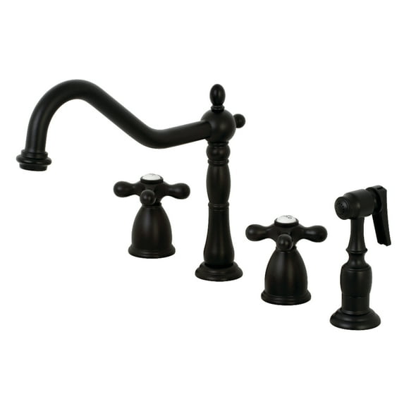 Kingston Brass KB1790AXBS Heritage Double-Handle 4-Hole Widespread Kitchen Faucet with Brass Sprayer in Matte Black