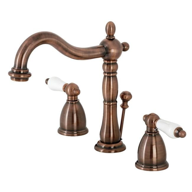 Heritage Antique Copper Widespread Bathroom Faucet with Brass Pop-Up