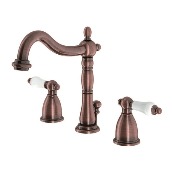 Kingston Brass KB197PLAC Heritage Widespread Bathroom Faucet with Brass Pop-Up, Antique Copper