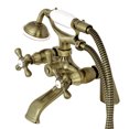 thumbnail image 1 of Kingston Brass KS267AB Kingston 6" Center Deck-Mount Clawfoot Tub Faucet with Hand Shower, Antique Brass, 1 of 8