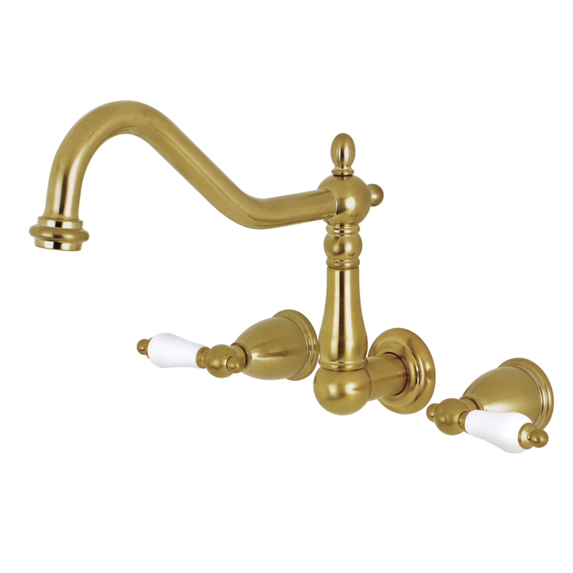 Kingston Brass KS1027PL Heritage Two-Handle Wall Mount Roman Tub Faucet, Brushed Brass