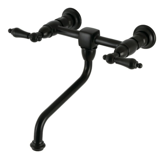 Kingston Brass KS1210AL Heritage Double-Handle Wall Mount Bathroom Faucet, Matte Black