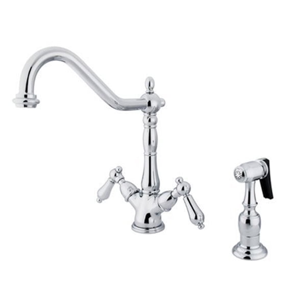 Kingston Brass KS1231ALBS Heritage Polished Chrome Double Handle Kitchen Fauc...