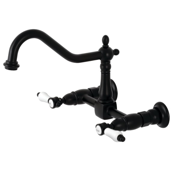 Kingston Brass KS1240BPL Bel-Air Double-Handle Wall-Mount Bridge Kitchen Faucet, Matte Black