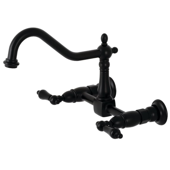 Kingston Brass KS1240PKL Duchess Double-Handle Wall-Mount Bridge Kitchen Faucet, Matte Black