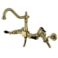 thumbnail image 1 of Kingston Brass KS1243PKLBS Duchess Double-Handle Wall-Mount Bridge Kitchen Faucet with Brass Sprayer, Antique Brass, 1 of 8