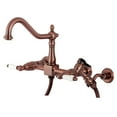 thumbnail image 1 of Kingston Brass KS124PLBSAC Heritage Double-Handle Wall-Mount Bridge Kitchen Faucet with Brass Sprayer, Antique Copper, 1 of 8