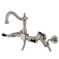 thumbnail image 1 of Kingston Brass KS1268PKLBS Duchess Double-Handle Wall-Mount Bridge Kitchen Faucet with Brass Sprayer, Brushed Nickel, 1 of 7